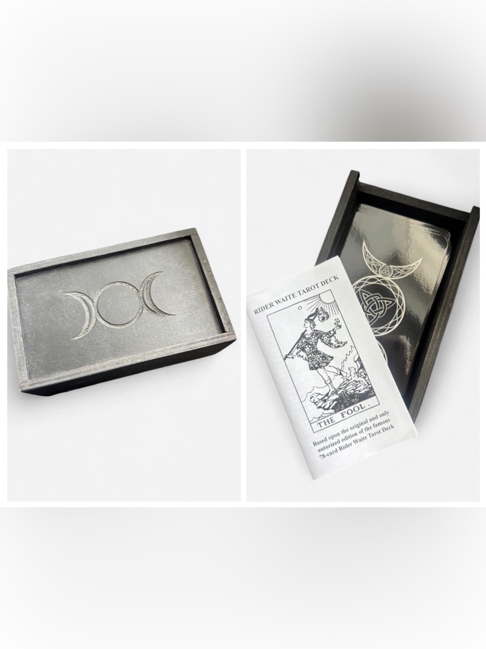 Rider Waite Tarot Deck with Hand carved Black Wood Box - Moon Design
